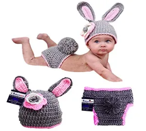 Babymoon Rabbit Newborn Photography Crochet Outfit Costume - Grey