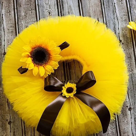Babymoon Sunflower Costume | Tutu Skirt with Hairband | 0-1 Month | Set of  2 | Yellow