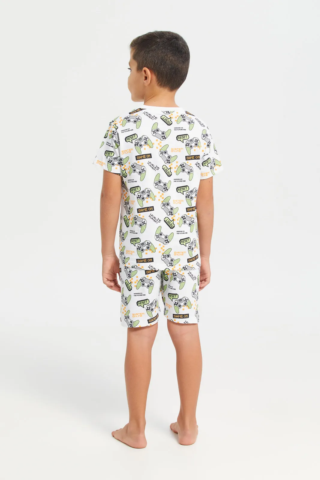 Boys White Printed Night Wear Set (2 Piece)