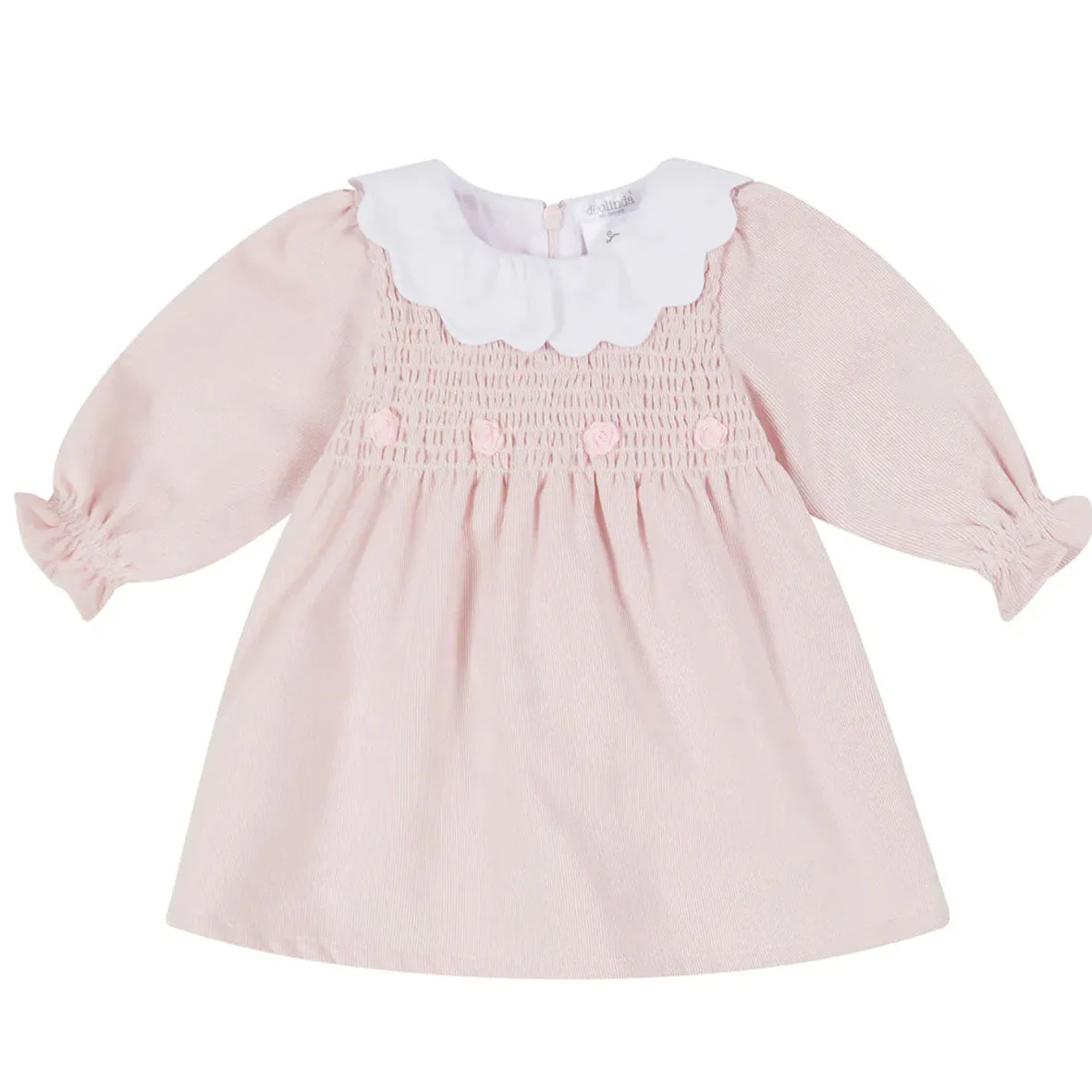 Deolinda -  Pink fine cord dress with white collar