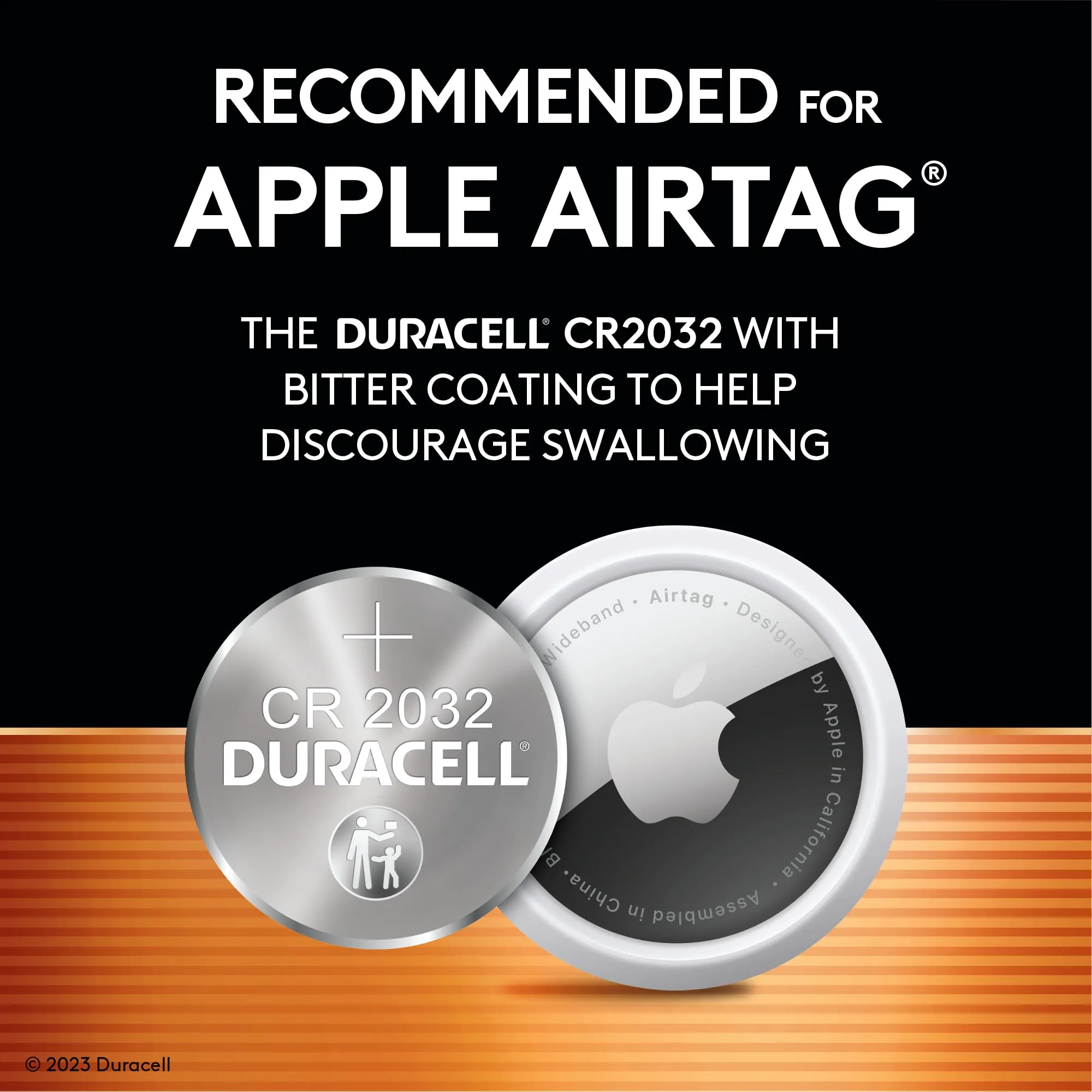 Duracell 2032 Lithium Battery. 6 Count Pack. Child Safety Features. Compatible with Apple AirTag, Key Fob, and other devices. CR2032 Battery Lithium Coin Battery. CR Lithium 3V Cell