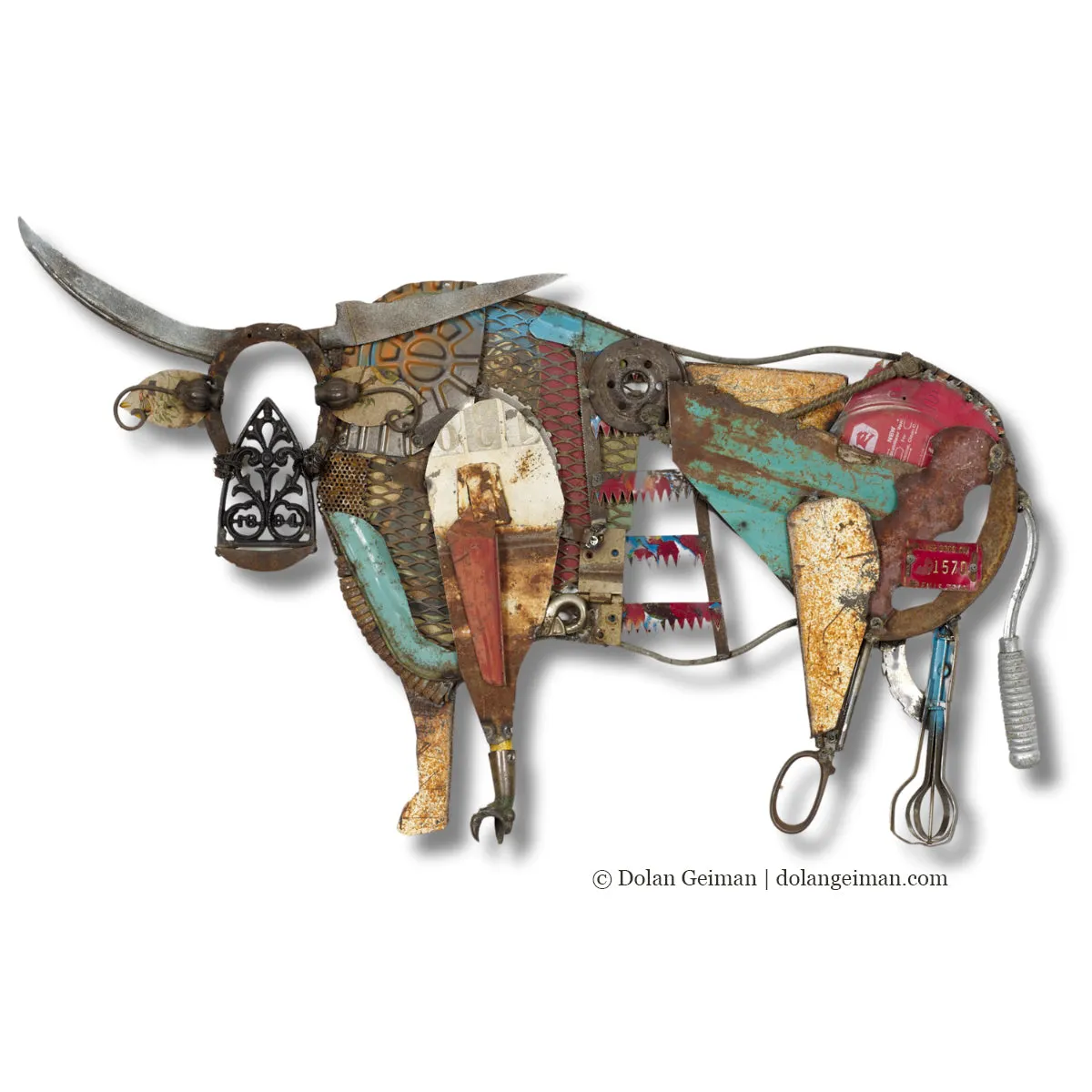 FOLK FAUNA (LONGHORN) original mixed media wall art