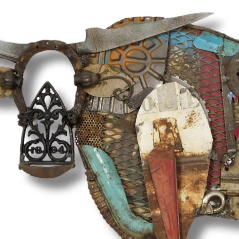 FOLK FAUNA (LONGHORN) original mixed media wall art
