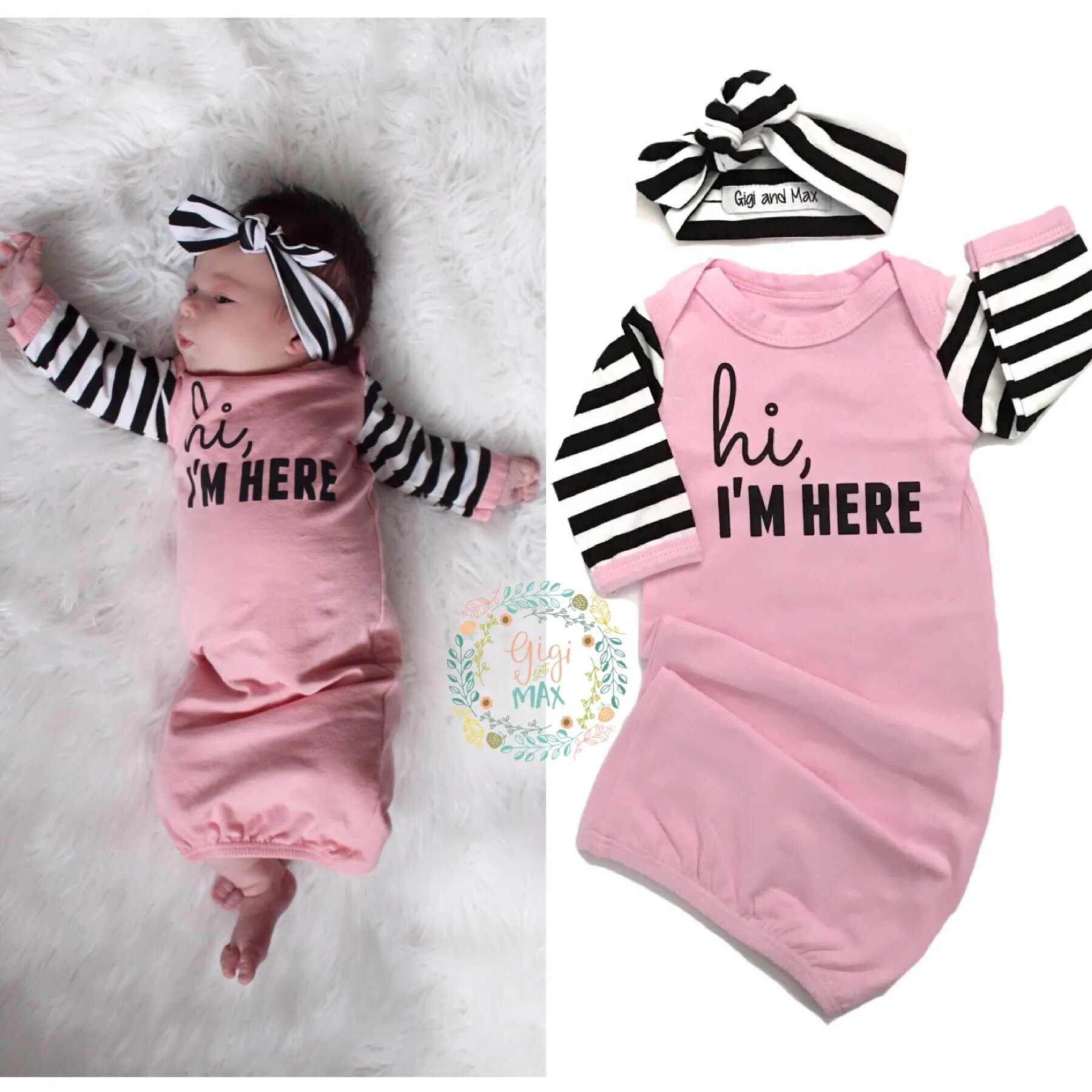 Hi, I'm Here Handmade gown - Pink with black stripes