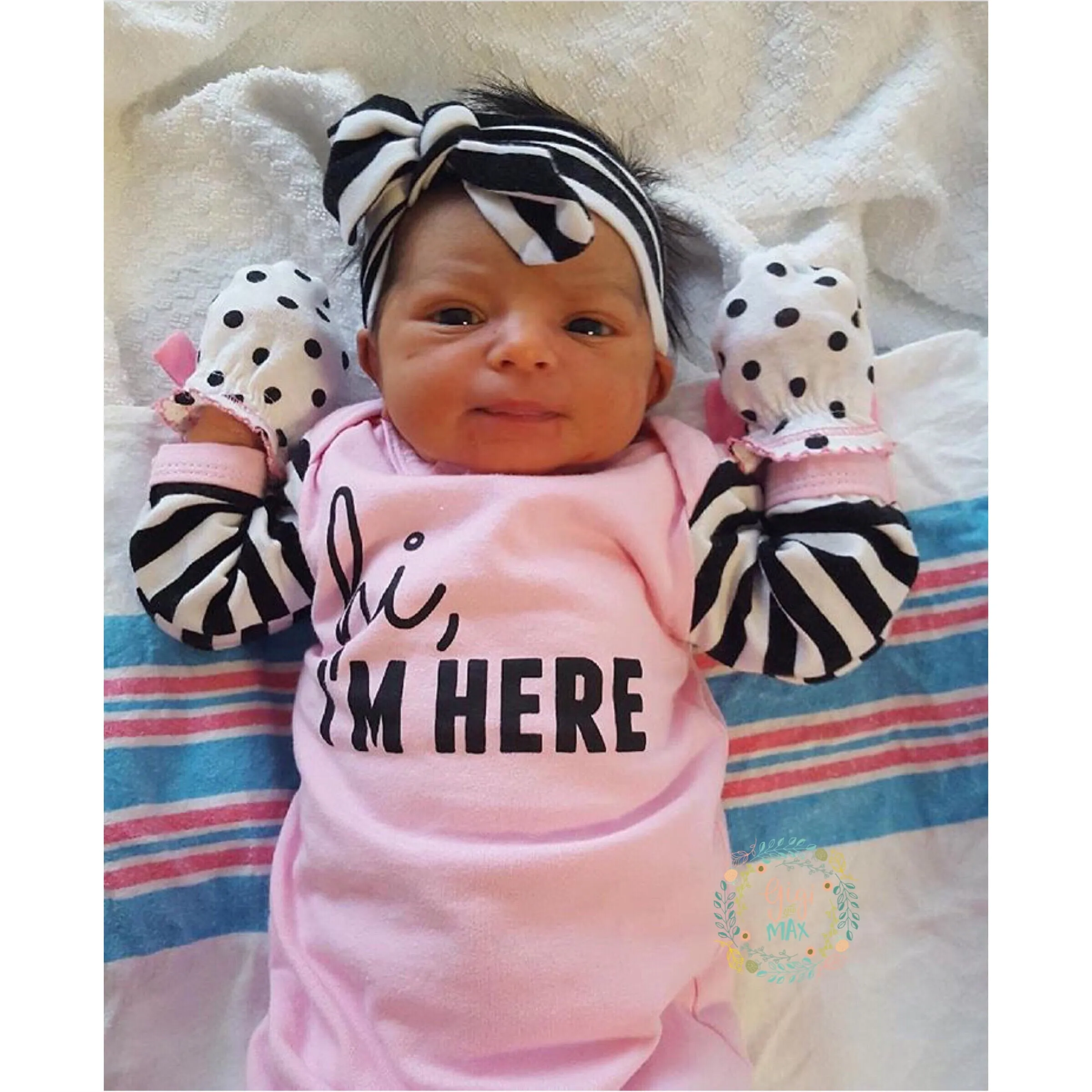 Hi, I'm Here Handmade gown - Pink with black stripes