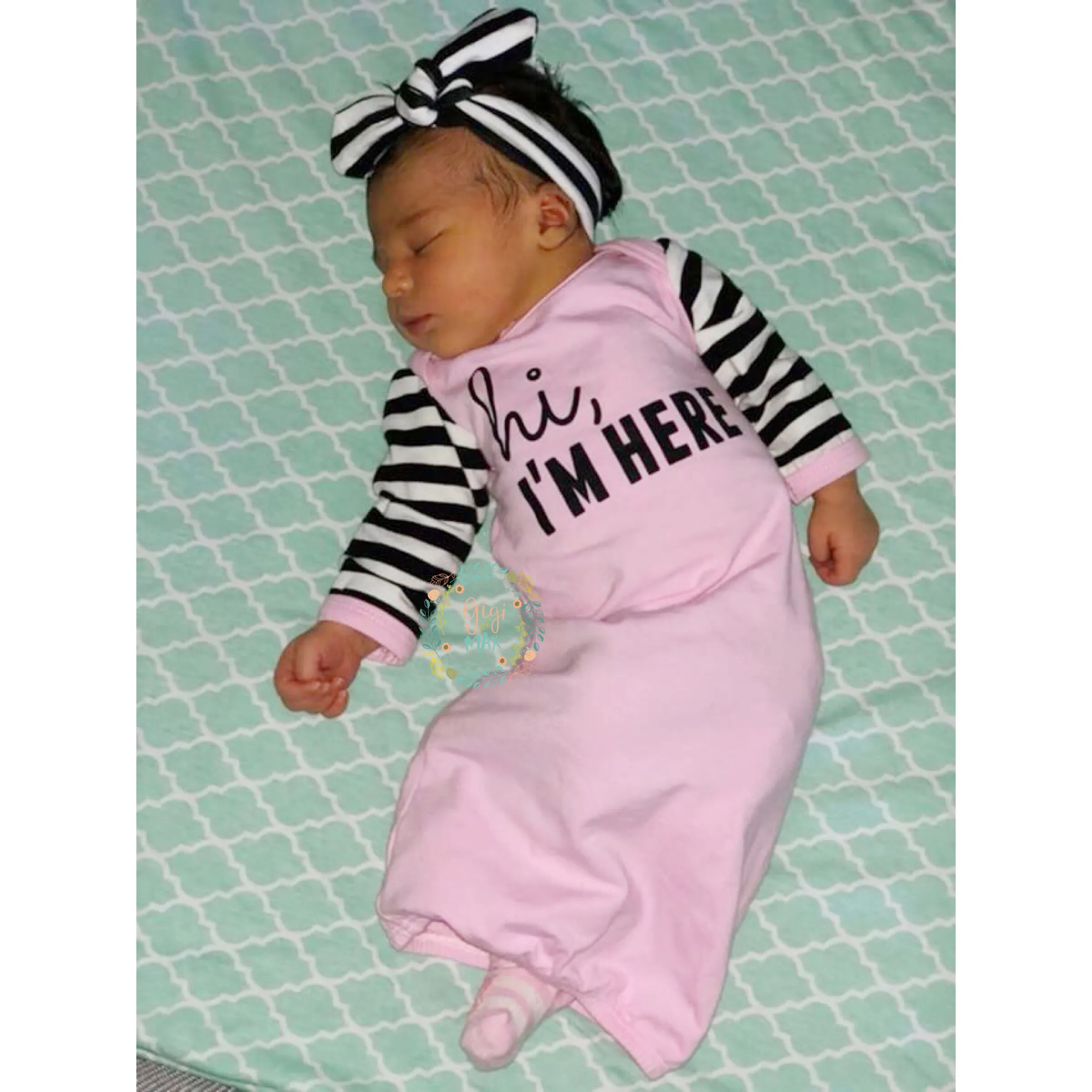 Hi, I'm Here Handmade gown - Pink with black stripes