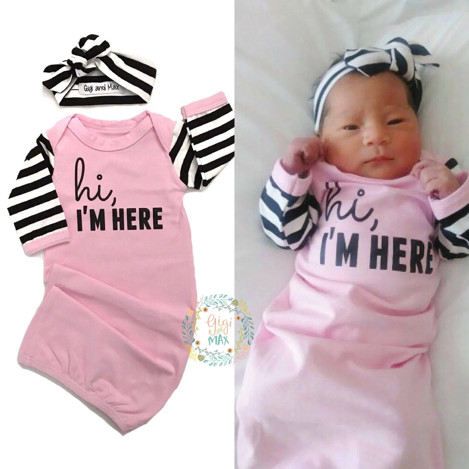 Hi, I'm Here Handmade gown - Pink with black stripes