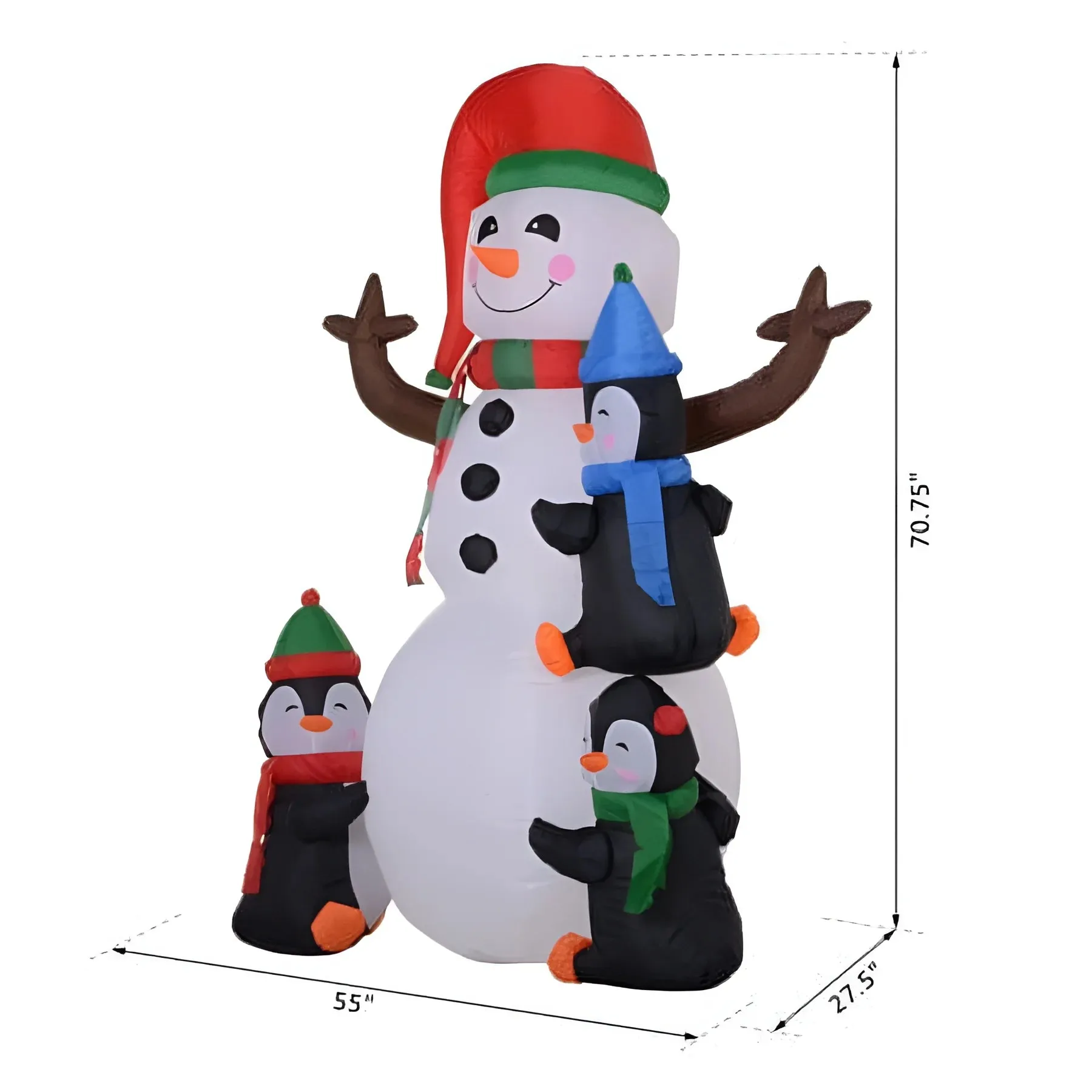 Homcom 6' Christmas Holiday Yard Inflatable Outdoor, Light Up Led Xmas Decoration, 3 Penguins Building Snowman