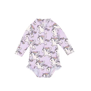 Huxbaby Magical Unicorn Zip Swimsuit - Bright Orchid
