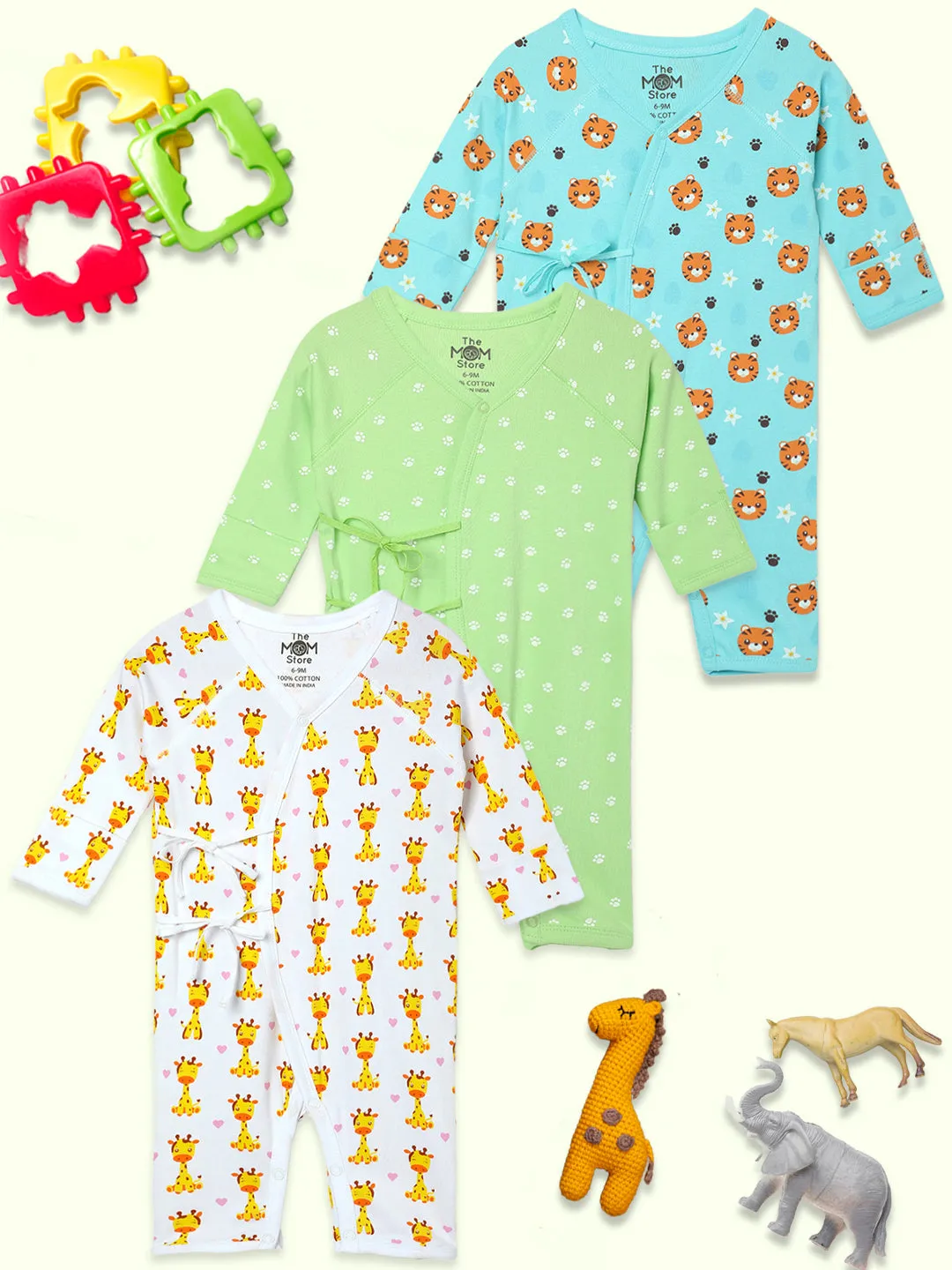Jabla Infant Romper Combo Of 3: Feline Fighters-Staying Pawsitive-Get On My Level