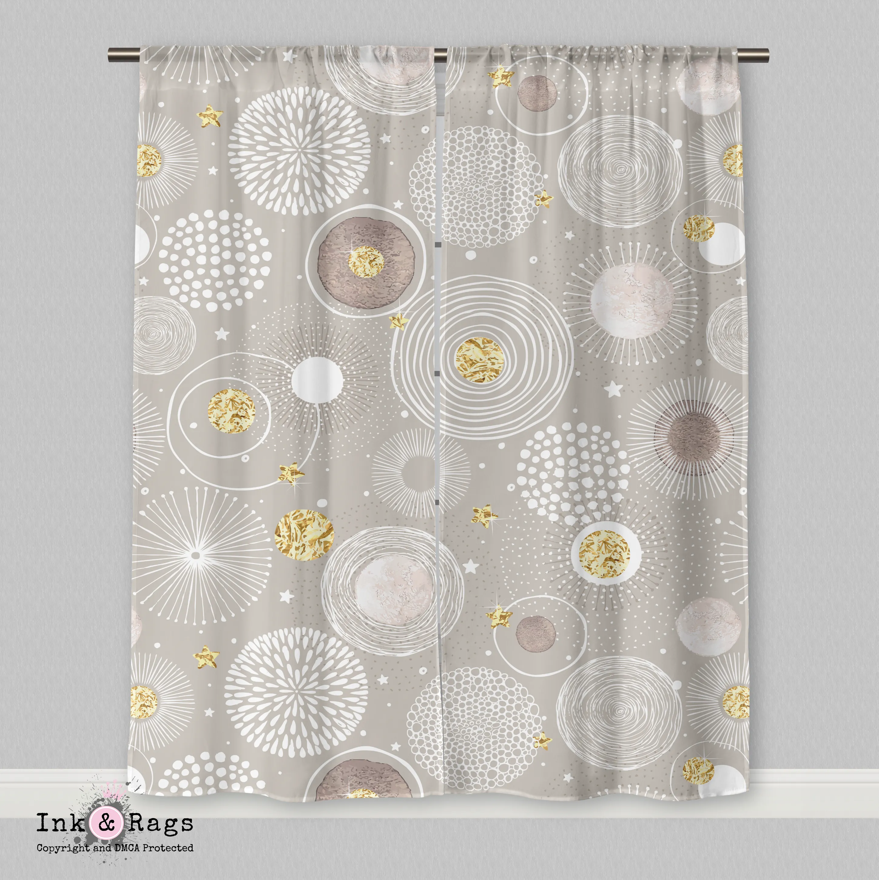Modern Blooms in Beige and Gold Curtains