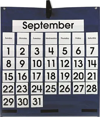Monthly Calendar 43-Pocket Chart With Day/Week Cards Blue 25 X 28 1/2