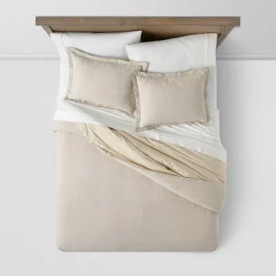 New - Full/Queen Cotton Linen Chambray Duvet Cover & Sham Set Khaki - Threshold