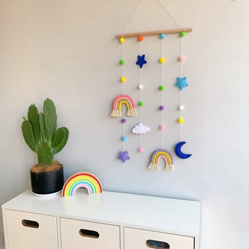 Rainbow Moon Star Felt Macramé