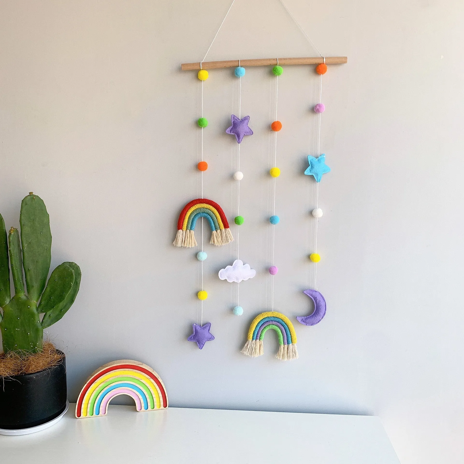 Rainbow Moon Star Felt Macramé