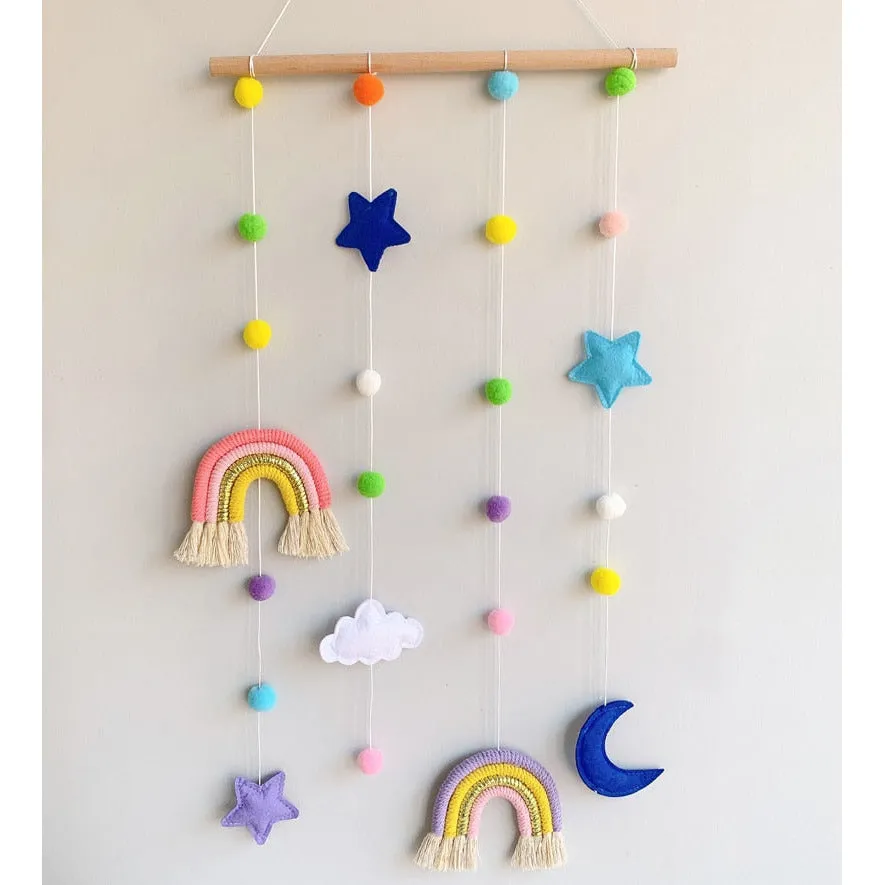 Rainbow Moon Star Felt Macramé