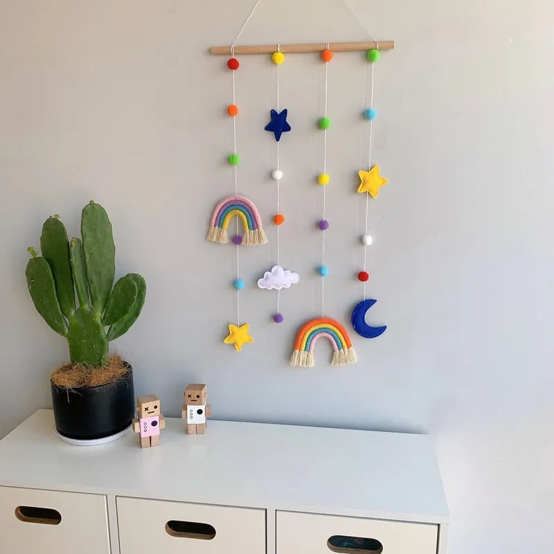 Rainbow Moon Star Felt Macramé