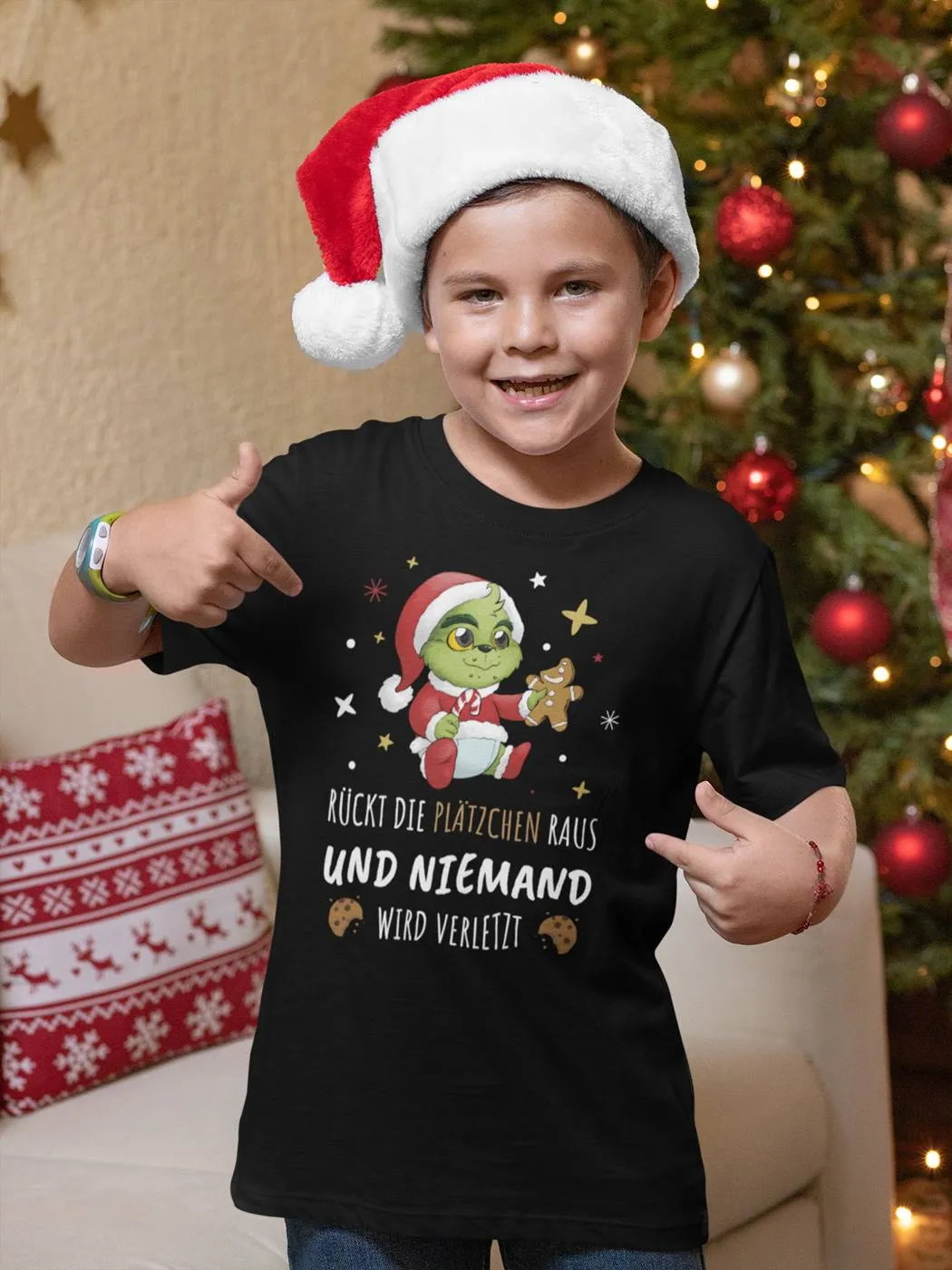 T-Shirt Kinder - Baby Grinch - Rückt die Plätzchen raus und niemand wird verletzt