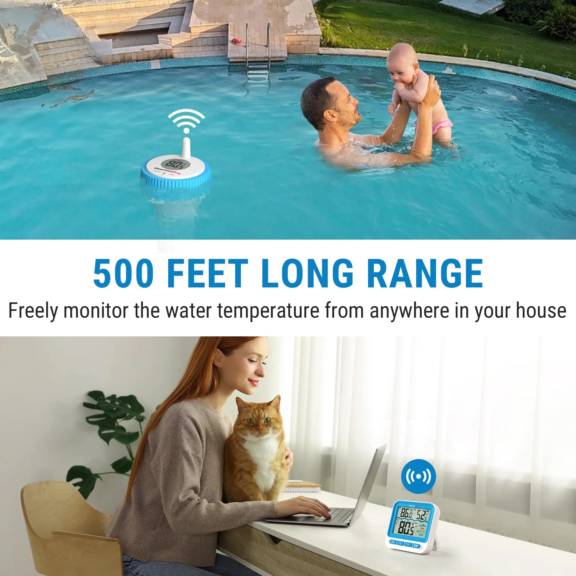 ThermoPro Digital Pool Thermometer Floating Easy Read, Large Size Water Thermometer for Cold Plunge, IPX8 Waterproof Water Temperature Monitor for Hot Tub/Ice Bath/Swimming Pool/SPA/Aquarium/Pond