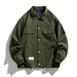 WIAOFELLAS  -  Vintage Men Suede Jacket Solid Color Standing Collar Thickened Shirt Jacket Korean Couple Clothing Male Shirts